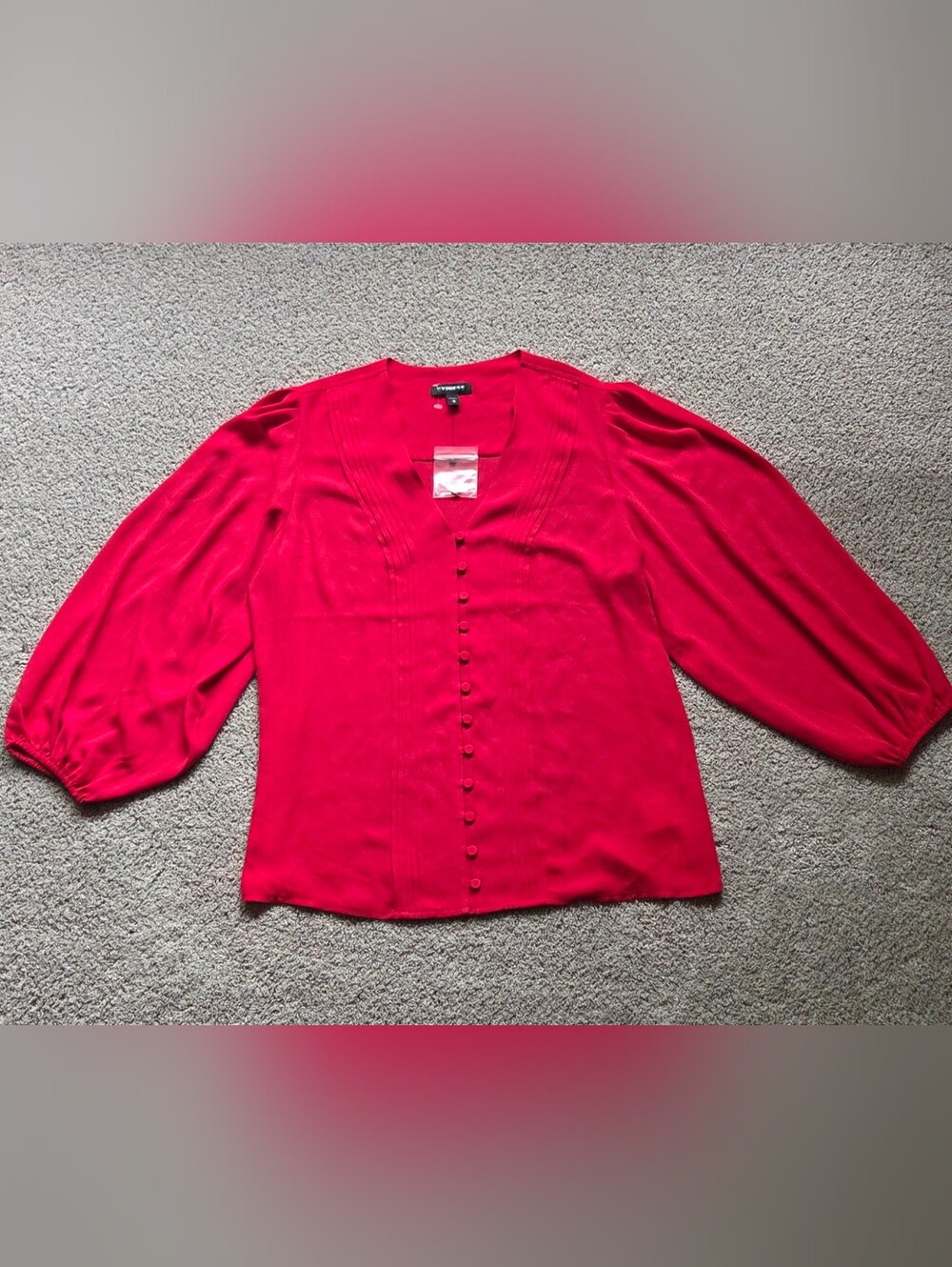 NWOT Express Red Bishop Sleeve VNeck Blouse Size M Front Pleats Buttons Romantic